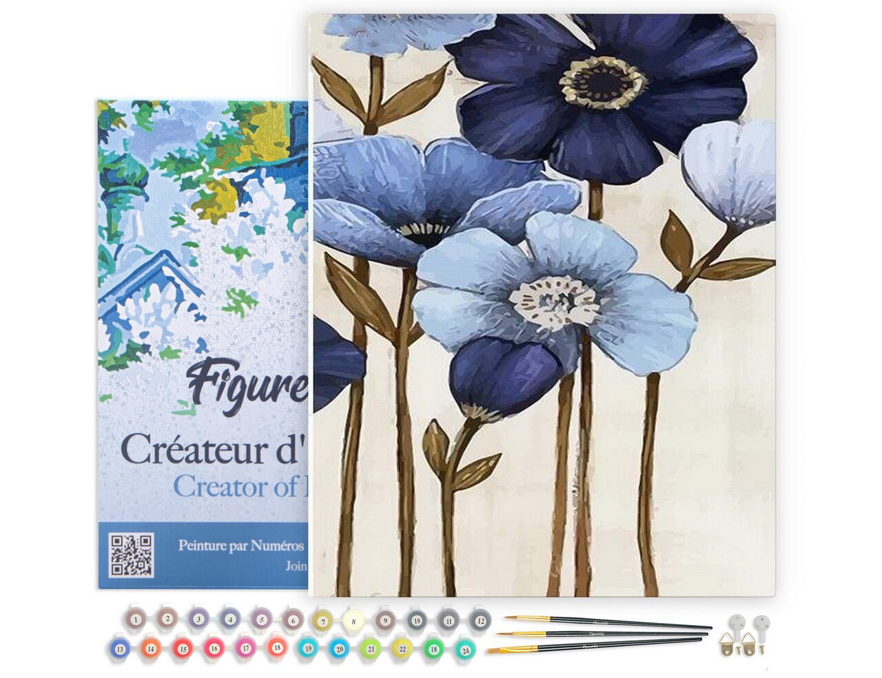 Figured'Art Paint by Numbers Kit for Adults with Frame Orchid 16"x20" - Craft Art Painting DIY Kit Canvas Already Stretched on a Wooden Frame